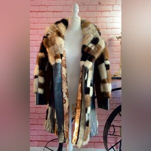 Vintage 1970s patchwork fur & leather coat jacket car coat retro